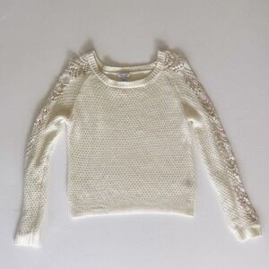 Y2K dELiAs Cream Knit Sweater Crochet Sleeve Top Size‎ S